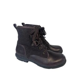 UGG HAPSBURG Lace Up Wool Boot Shoe 9.5US STOUT Brown Leather & Wool $150 MSRP
